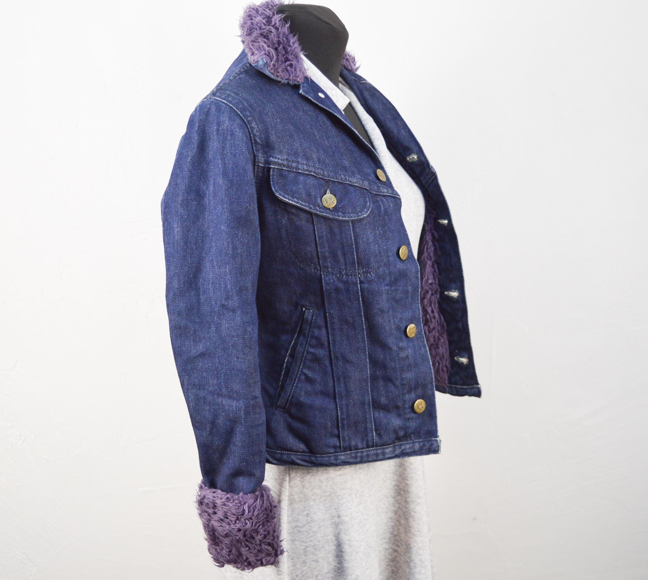 Vintage Lee Denim Sherpa Jacket: Purple Faux Fur Trim, Size M - Etsy