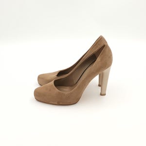 Vintage Suede Platform Pumps: Cappuccino Brown Stiletto Heels, EU 39.5