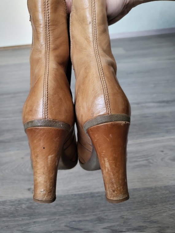 vintage brown leather women ankle heeled wingtip … - image 8