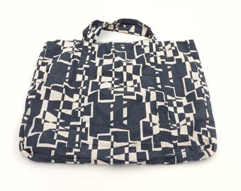 Vintage Handmade Cloth Black White Shopping Bag Plaid Tote, Women Market Bag