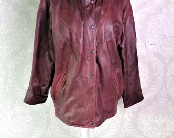 Vintage 80s red Leather jacket trench coat / Swedish large sleeves women clothing L large size European