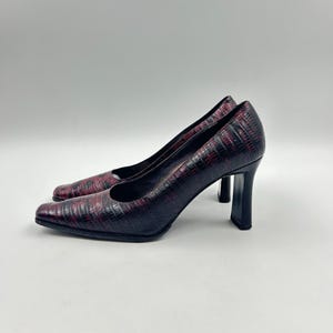 Vintage Marbled Purple Leather Pumps: Square Toe Croc Shoes 38 EU, Made in Italy image 2