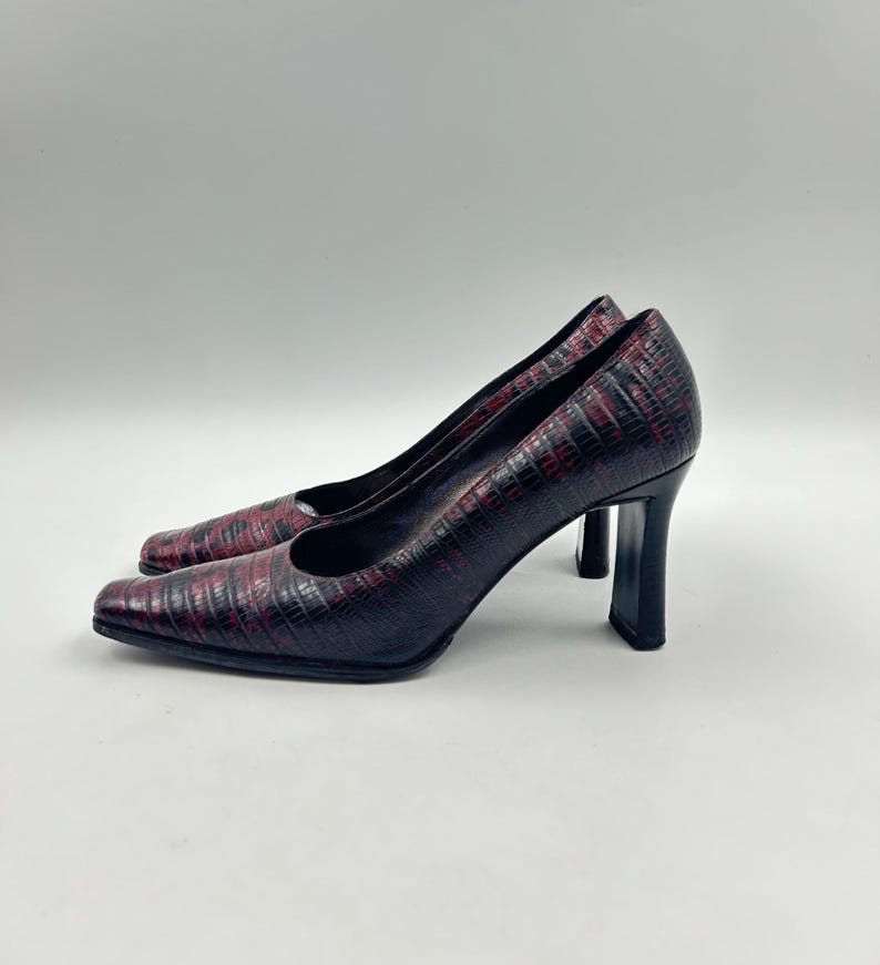 Vintage Marbled Purple Leather Pumps: Square Toe Croc Shoes 38 EU, Made in Italy image 2