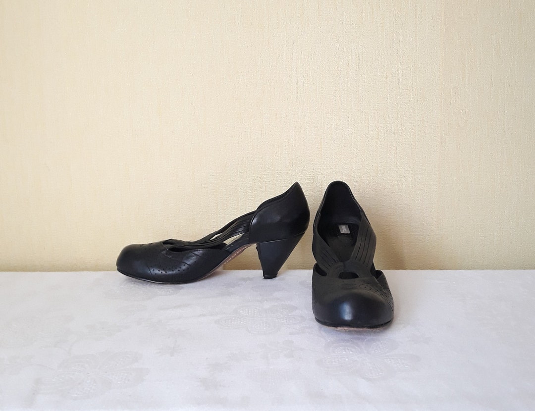 Cuero negro Bombas Diesel gruesos - Etsy España