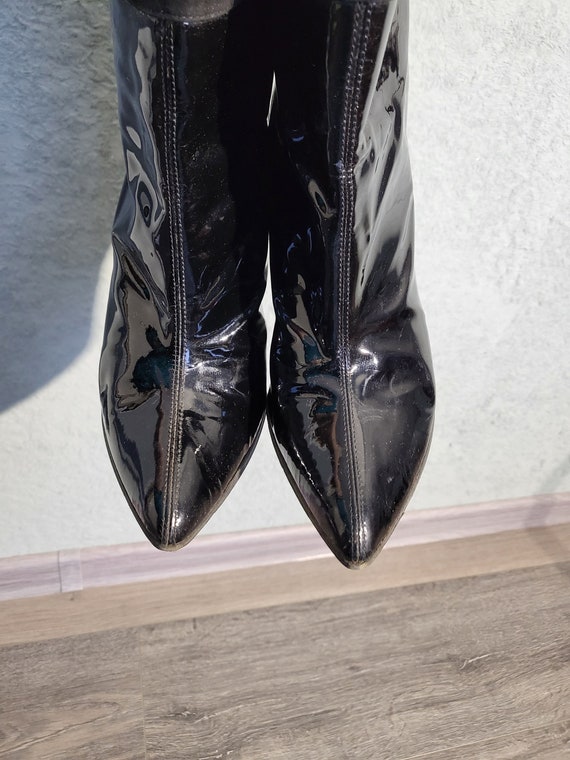 Vintage shiny black patent leather ankle boots fo… - image 8