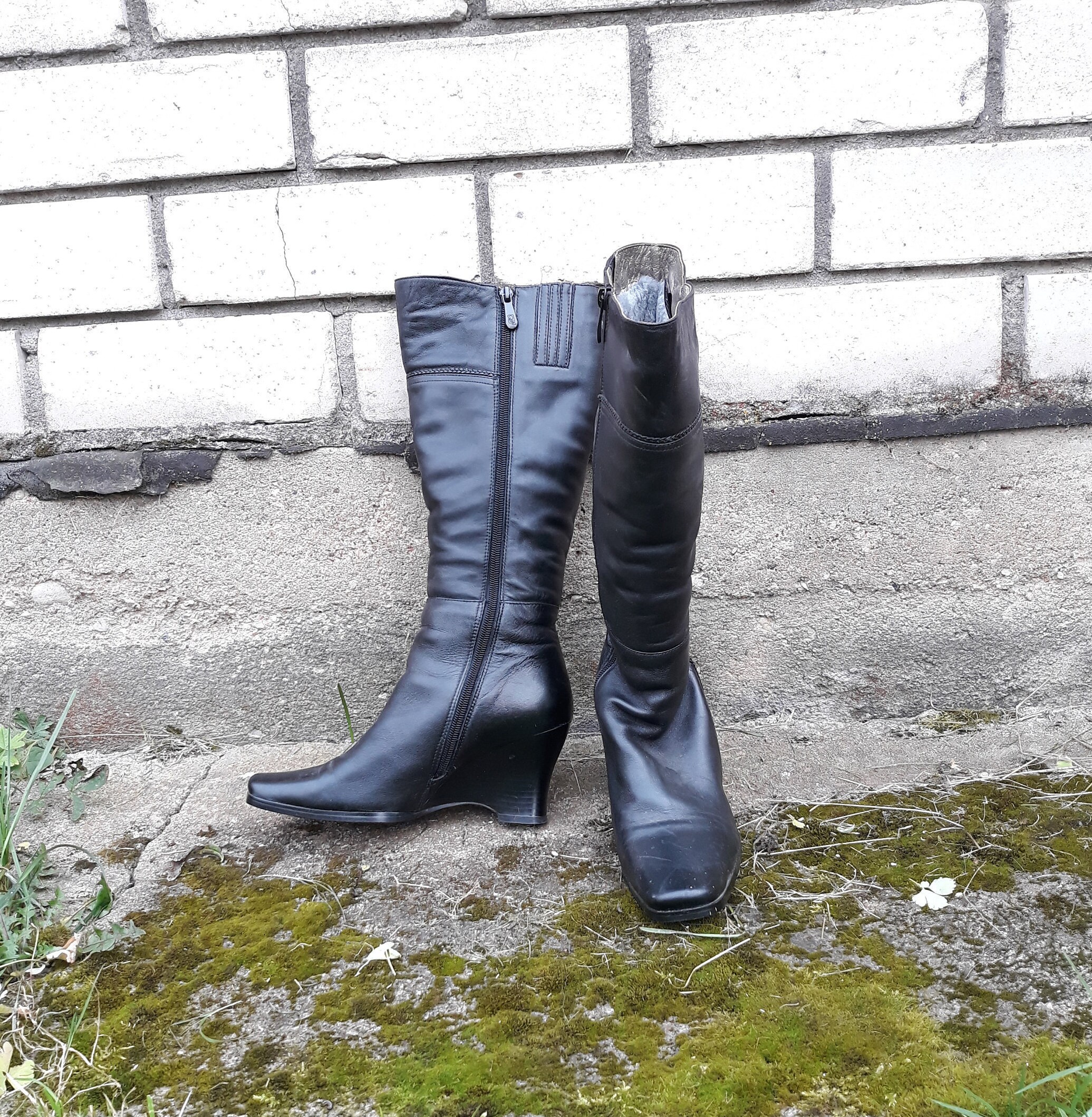 Vintage Black Calf Boots Women Size EU 