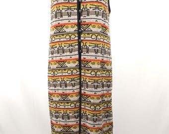 Vintage Multicolored Women Maxi Dress Size XL / Tribal European Clothing / Sleeveless Knit Shirtdress / Made in Latvia