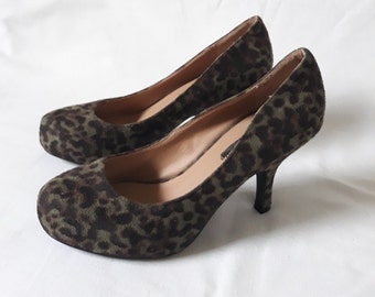 vintage women brown leopard shoes European stiletto pumps 37 EU size