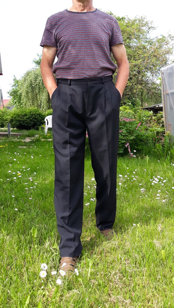 Afbreken Aan boord redden Vintage zwart textiel geplooide heren broek los gesneden - Etsy België