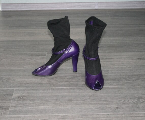 Paarse leren sok pumps vrouwen peep toe schoenen 39 EU maat - Etsy Nederland