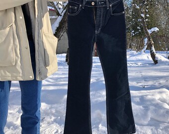 Vintage dark blue bell bottoms Jeans / high waisted Unused denim pants XS size / teenager clothing
