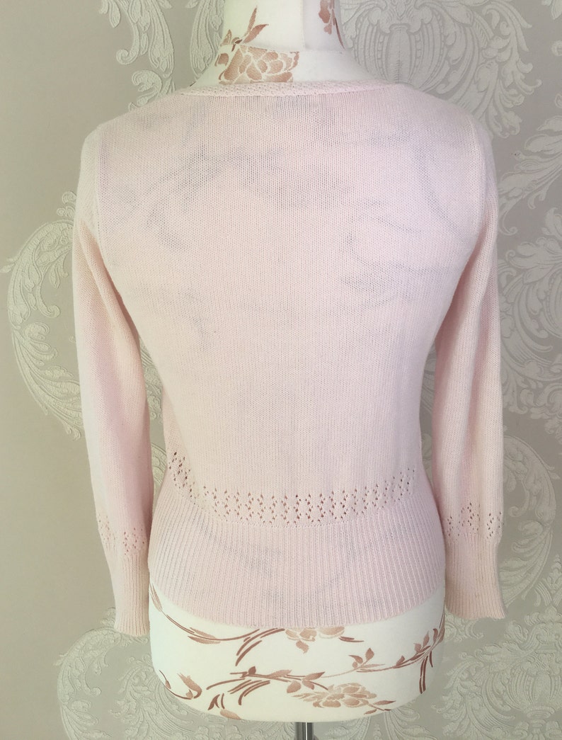 Vtg pink knitted cotton women italian cardigan summer jacket Knit Knitwear granny spring romantic clothes medium size S european