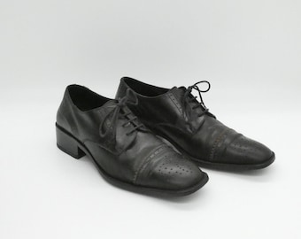 Vintage Marc O'Polo Black Leather Brogue Oxfords Shoes, Made in Italy - 38EU 7US 5UK