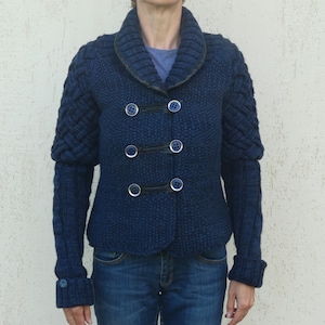 vintage knit purple blue women jacket cable knitted buttoned cardigan Size large Desigual
