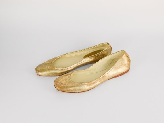 All Leather Ballerina Loafers in Gold | Low Heel … - image 1
