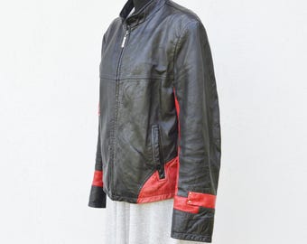 Vintage Tan Brown Leather Unisex Zip up Jacket / Motorcycles
