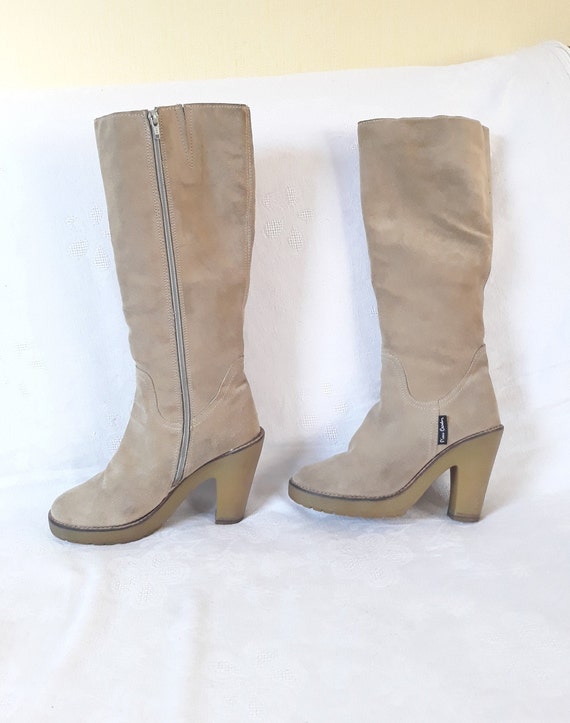vintage beige PIERRE CARDIN knee boots suede leat… - image 2