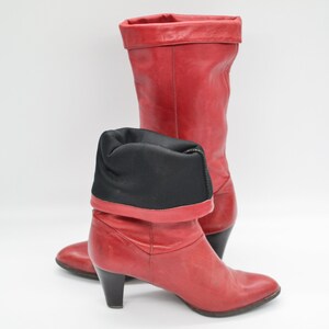 vintage leren enkellaarzen in rood Puntige teen hoge hak pull-on laarsjes voor dames Maat VK 4 1/2 afbeelding 7