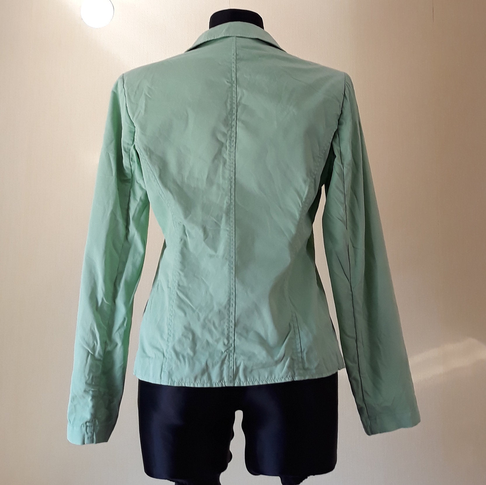 Vintage Women Light Green Blazer Ladies Spring Clothing Shoulder Pads Ann  Llewellyn EU 40 Size Cotton Business Coat German European Quality 