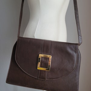 Borsa a tracolla da donna in pelle marrone vintage / borsa retrò quadrata Neri / Made in Italy
