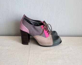 Bunte Schnürschuhe aus Wildlederimitat / Größe 37 Damen Oxford Heels