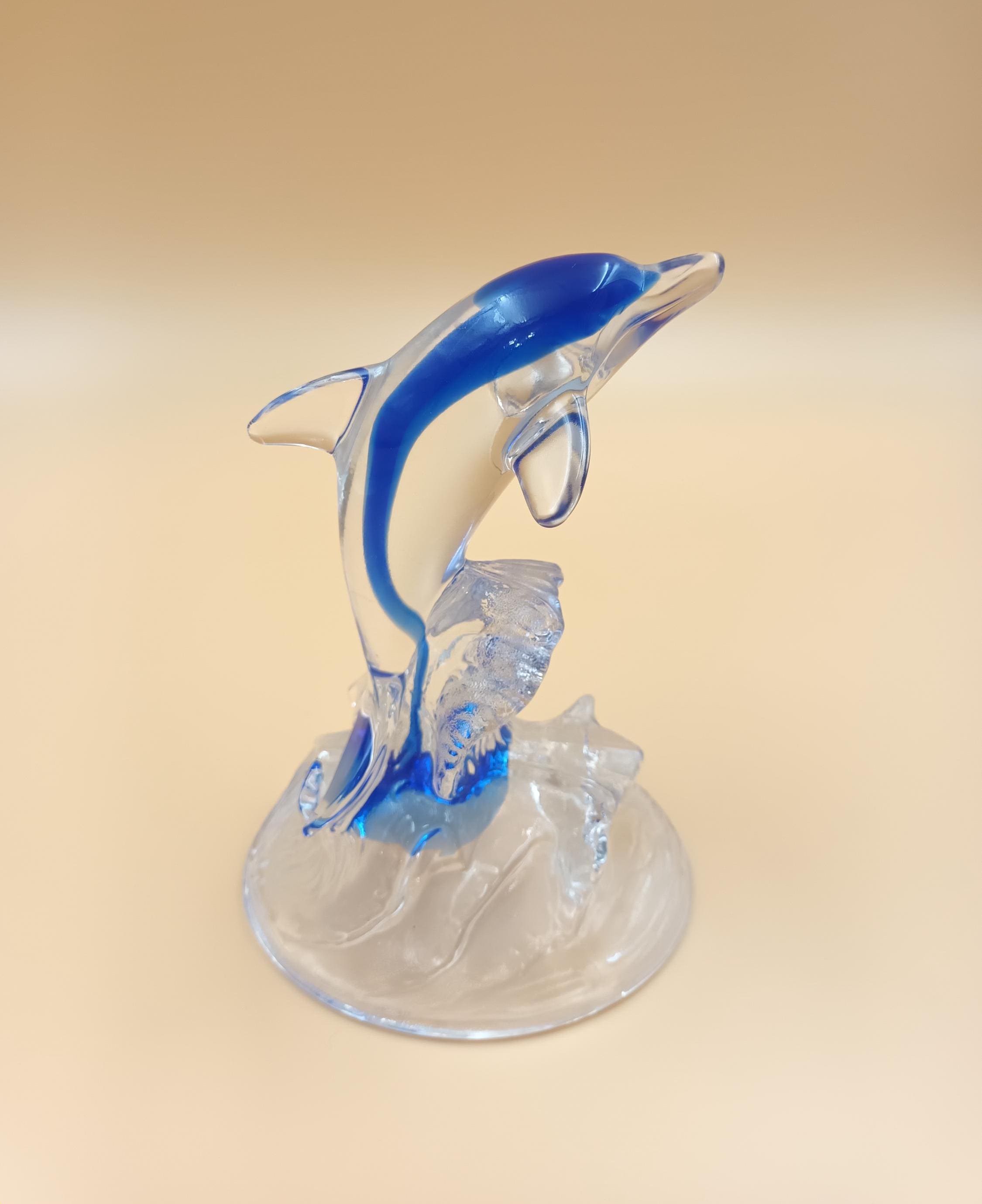 Baccarat 青色ガラス製イルカの彫刻 【公式通販】