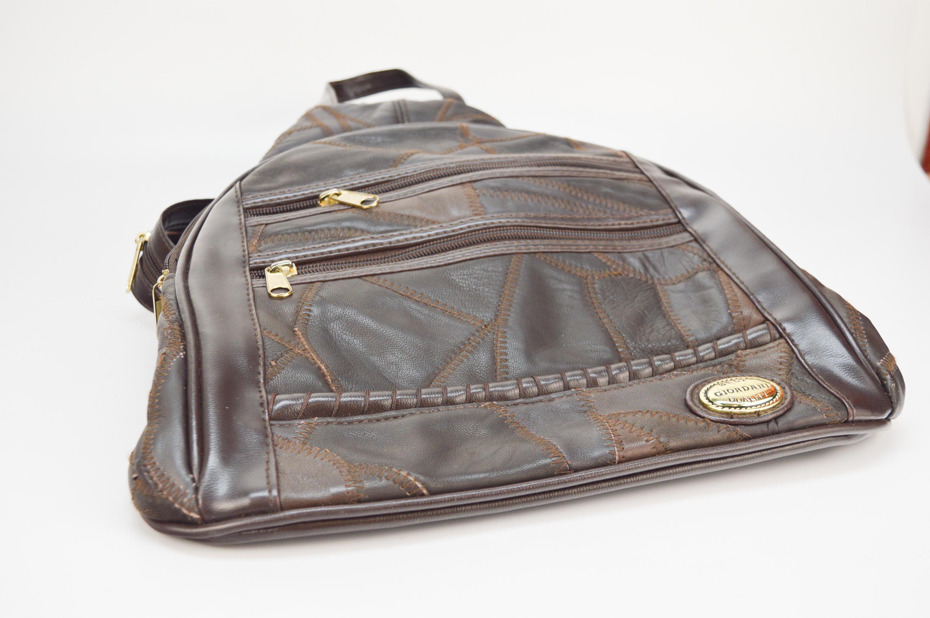 Vintage Leather Patchwork Backpack Bag in Brown for Women by  display picture 3