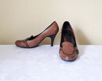 Vintage bruinleren loafers met hak - Made in Italy - EU 37,5