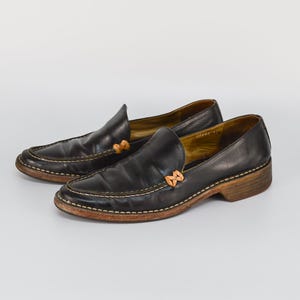 Vintage Sergio Rossi Leather Loafers: Black Slip On Shoes, Made in Italy (EU 37.5)