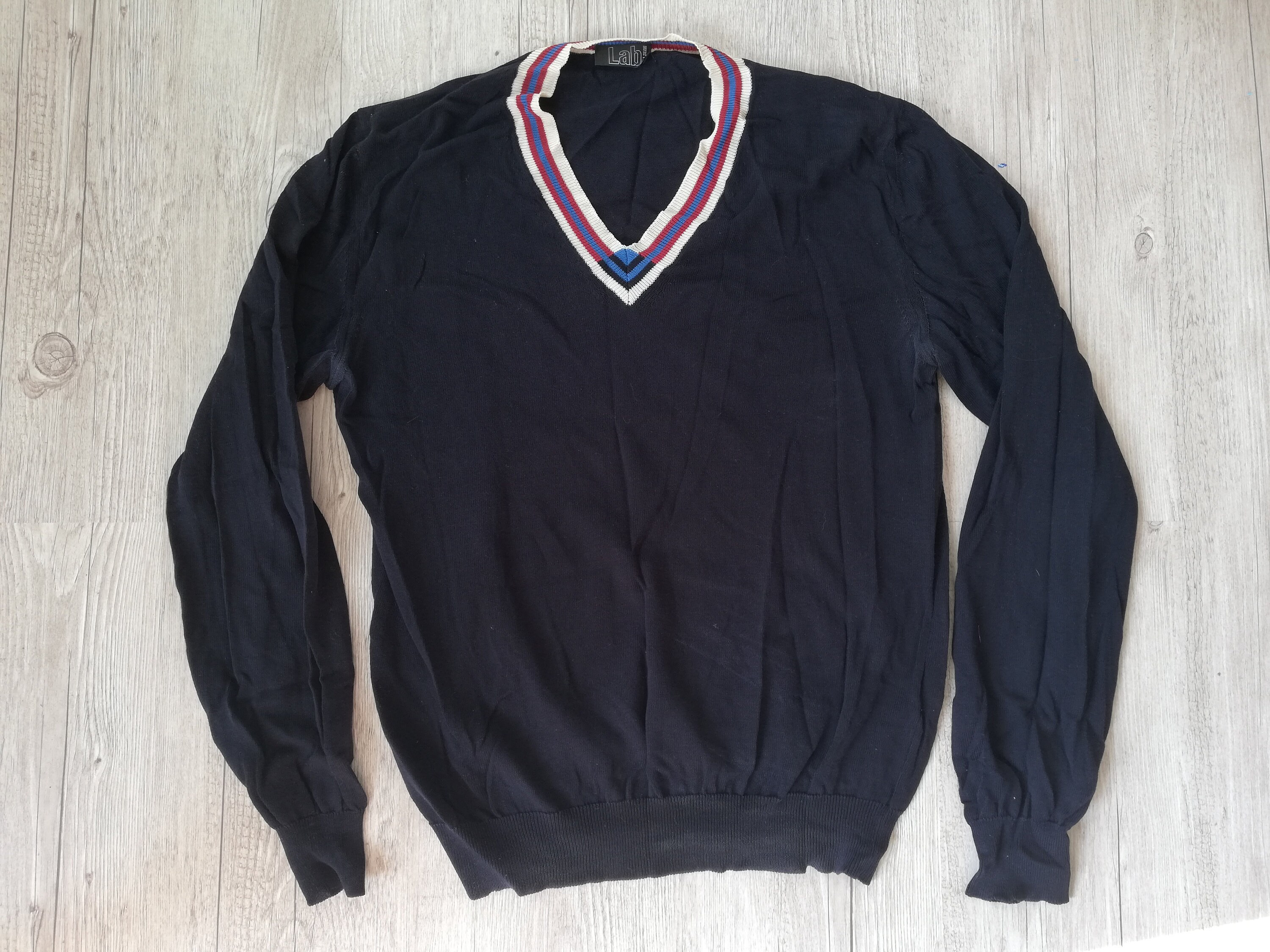 Vintage Italian Men Knitted Cotton Sweater Blue Pullover Size Etsy