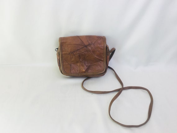 Vintage 80s patchwork leather cocoa brown purse cr