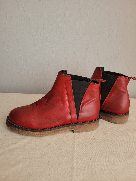 Vintage Dark Red Chelsea Womens Boots Women Booties Size 37 EU Flat Ankle Boots European Fashion Etsy UK