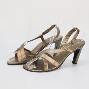 Vintage Bronze Leather Strappy Sandals: Italian Slingback Heels (EU 39)