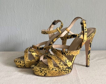 Karen Millen Yellow Snake Platform Sandals: Strappy High Heels, EU 38