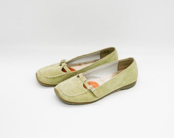 Suede Loafers in Sage Green | Slip On Women Flat Shoes | Size EU 38 | Sally O'Hara