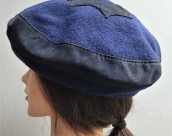 Chapeau vintage en laine bleu pour femme béret robe barret bonnet d'hiver finlandais Finlande