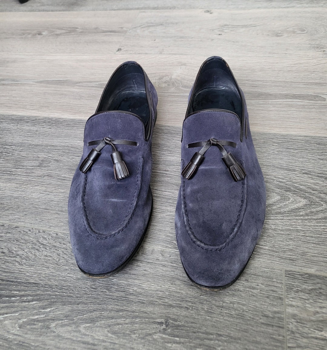 Vintage Men Blue Suede Leather Shoes Loafers Size 8 UK Slip on Tassel ...