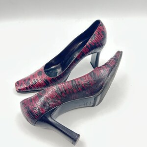 Vintage Marbled Purple Leather Pumps: Square Toe Croc Shoes 38 EU, Made in Italy image 1