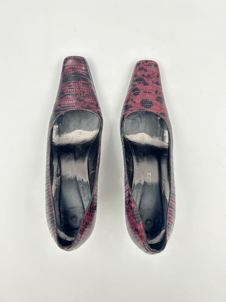 Vintage Marbled Purple Leather Pumps: Square Toe Croc Shoes 38 EU, Made in Italy image 8