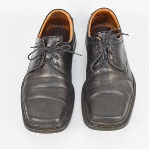 Vintage Black Leather Derby Shoes: Square Toe Oxfords, EU 41