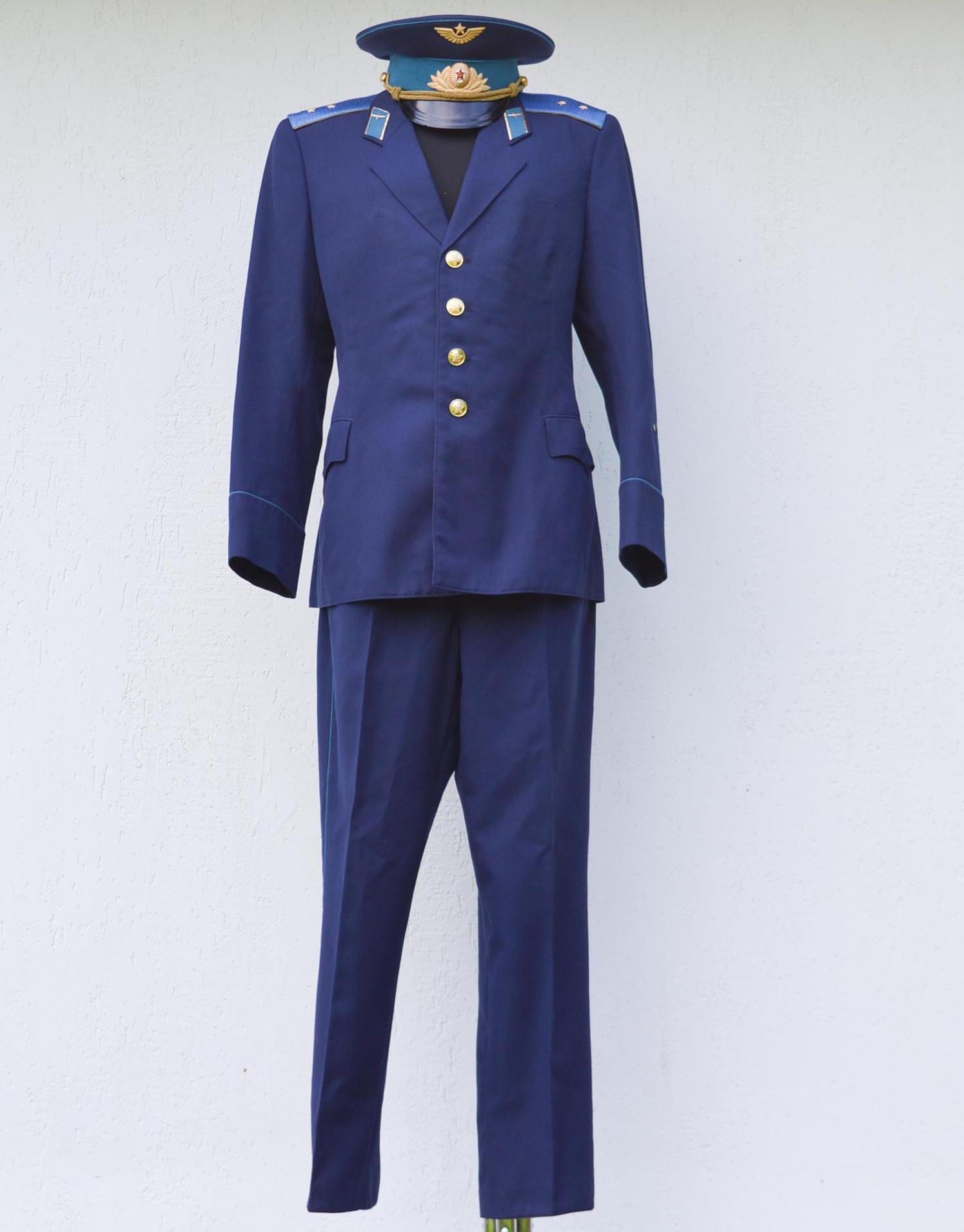 Vintage Soviet Aviator Uniform Set, Blue Airforce Pilot Officer