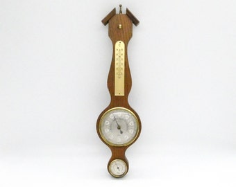 Vintage wooden weather station barometer thermometer hygrometer / broken German Wetterstation