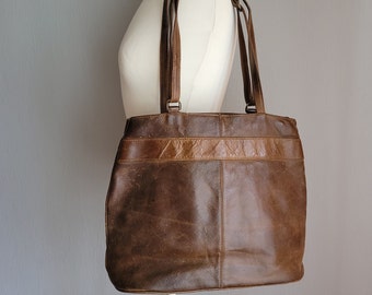 Vintage Leather Zipped Handbag/Shoulder Bag in Brown for Women | Bosboom