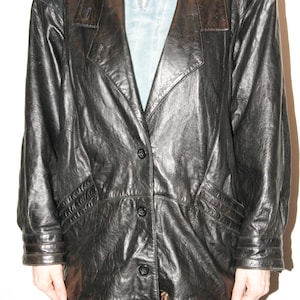 Veste vintage en cuir noir des années 80 pour femme / manteau chauve-souris / vêtements épaulettes grande taille
