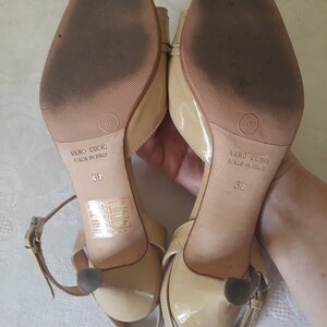 Vintage Beige Leather Kitten Heels - Square Toe Buckle Sandals (EU36/US6) image 9