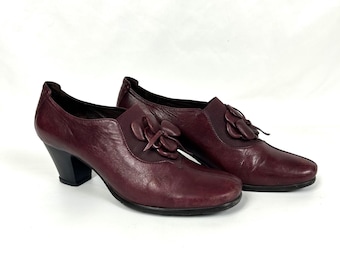 Vintage Burgundy Red Leather Pumps: Block Heel Shoes Size EU 38 England