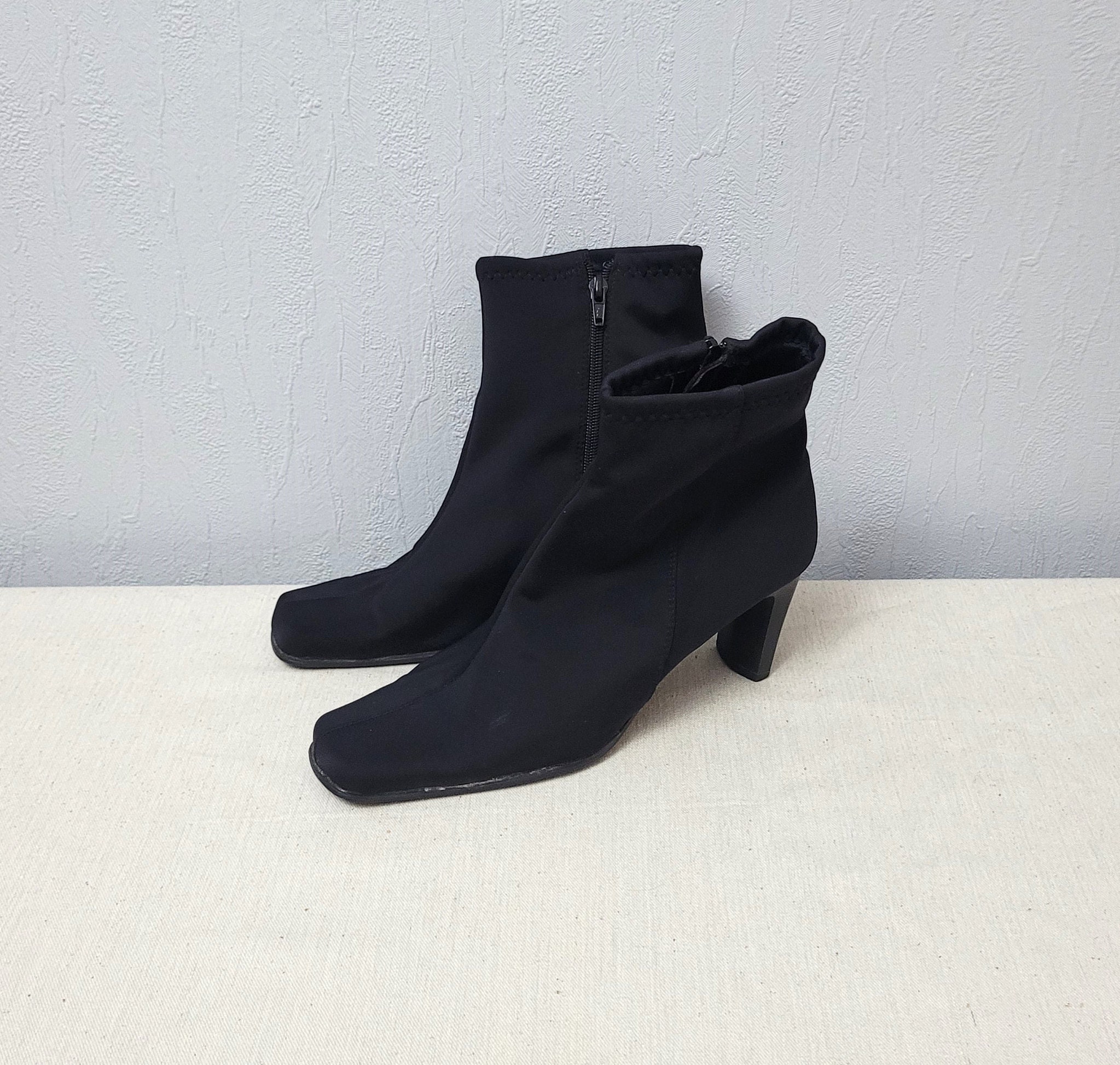 Vintage Black Textile Y2k Ankle Boots Women Heeled Square Toe Footwear Size EU 41 Etsy UK