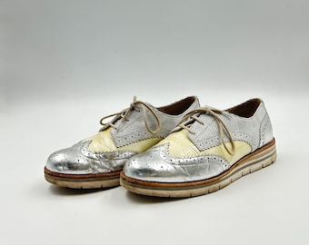 Zapatos Oxford Gabor Wingtip: Brogues de cuero plateado, talla 6 del Reino Unido