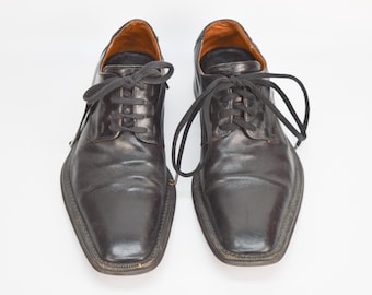 Sz 7.5 Men's Vintage Cesare Paciotti Black Leather Oxfords