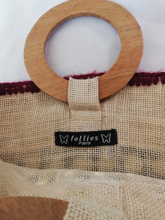 Vintage crochet handbag with wooden top handle / … - image 9